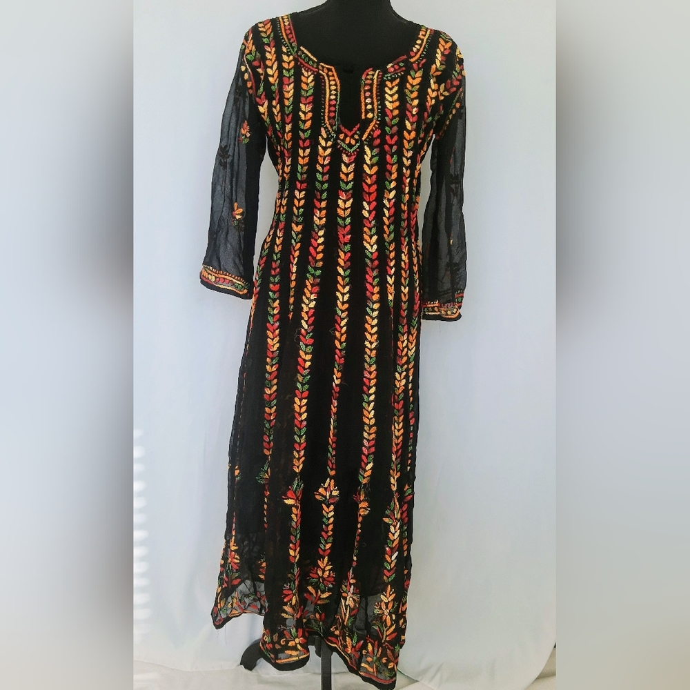 Chikankari black multicolor Anarkali